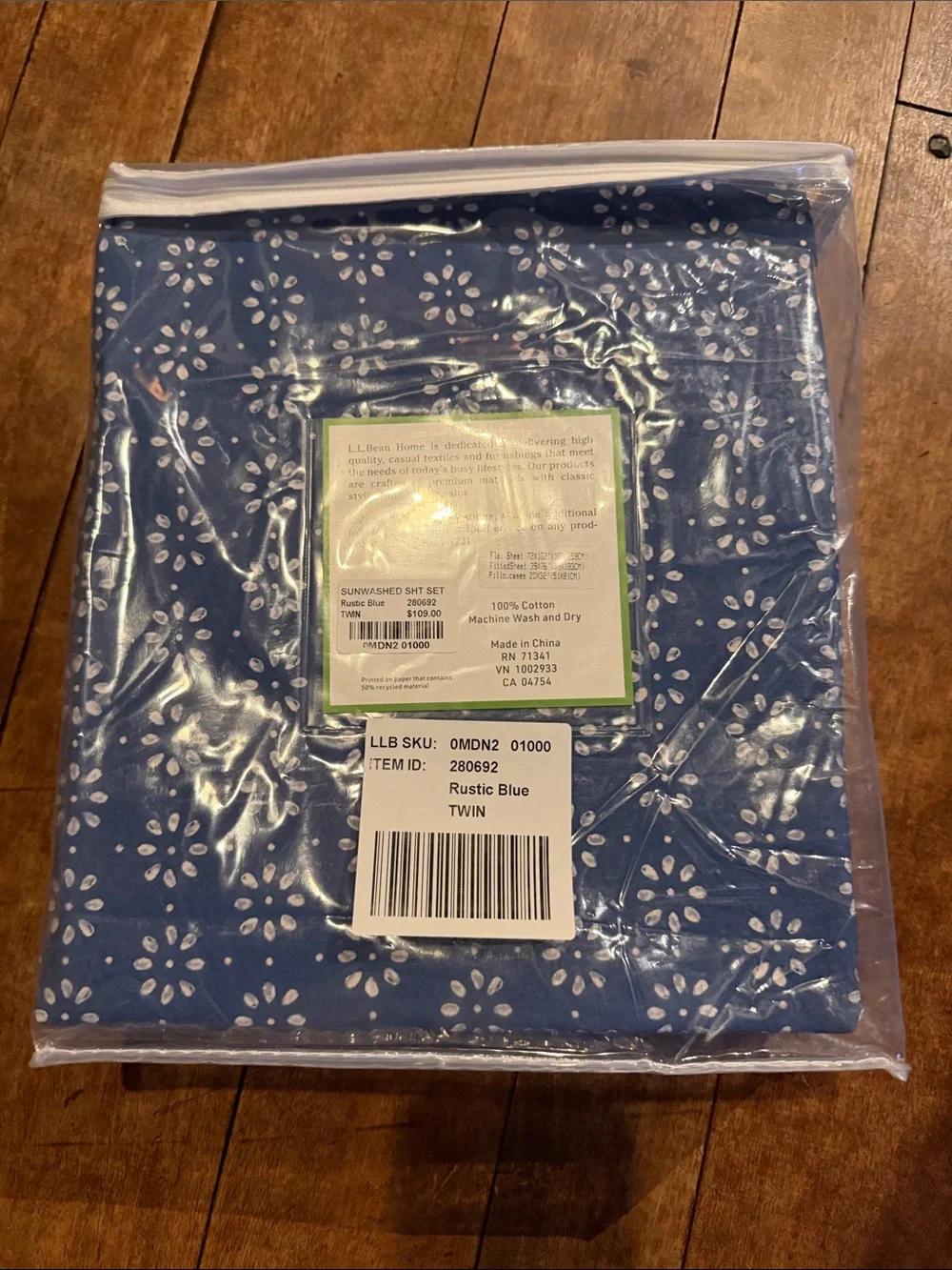 L.L. Bean Rustic Blue Sunwashed Percale Bedding Twin Sheet Set